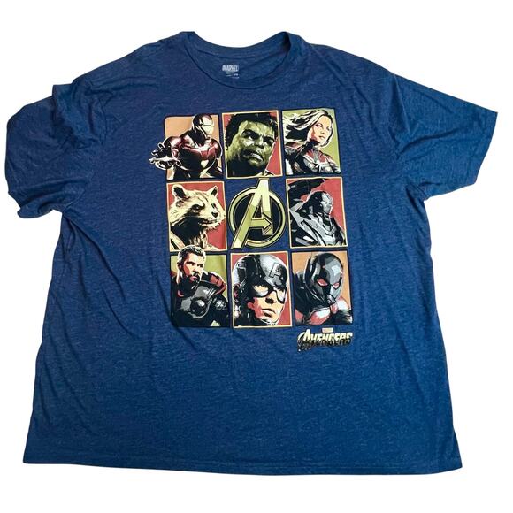 Marvel Avengers Superhero Collage T-Shirt 4X Blue Tee Hulk Iron Man Thor Cap - Picture 8 of 10